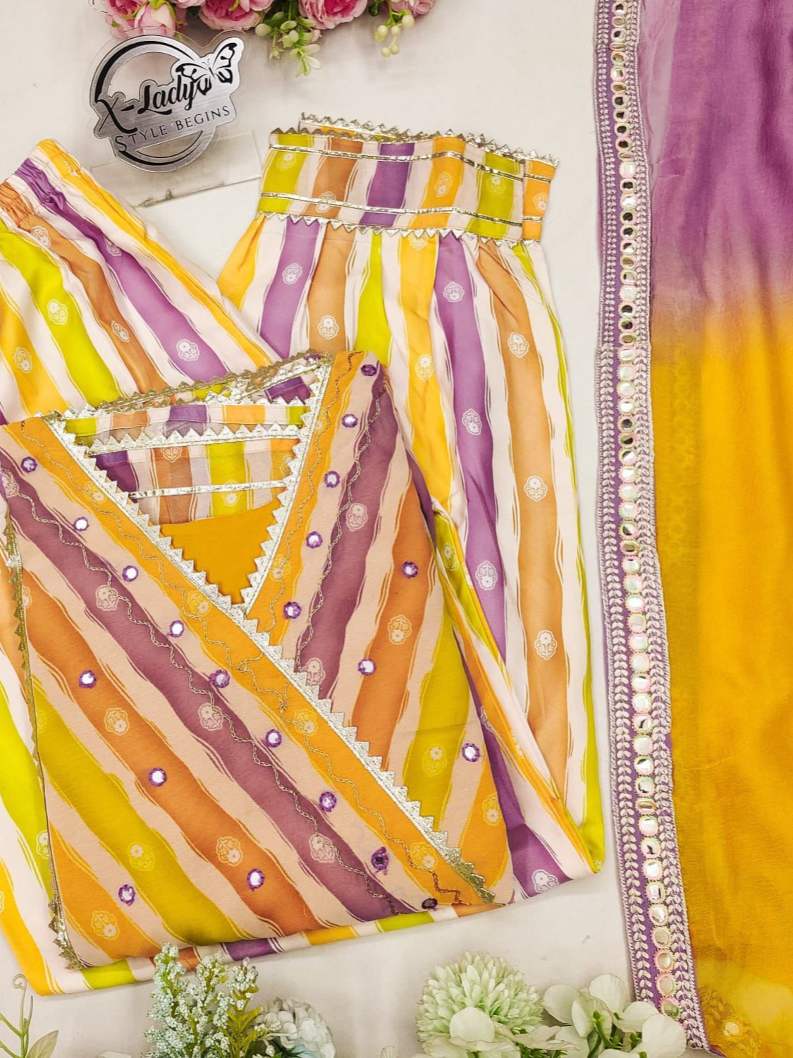 Yellow Multicoloured Georgette Anarkali Suit with Work & Digital Print