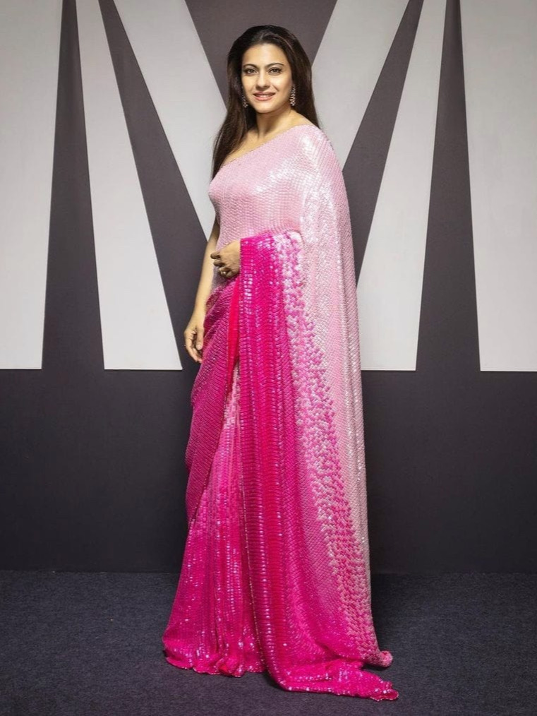 Pink Multi-Coloured Heavy 60gram Padding Georgette Saree with Sequins Work