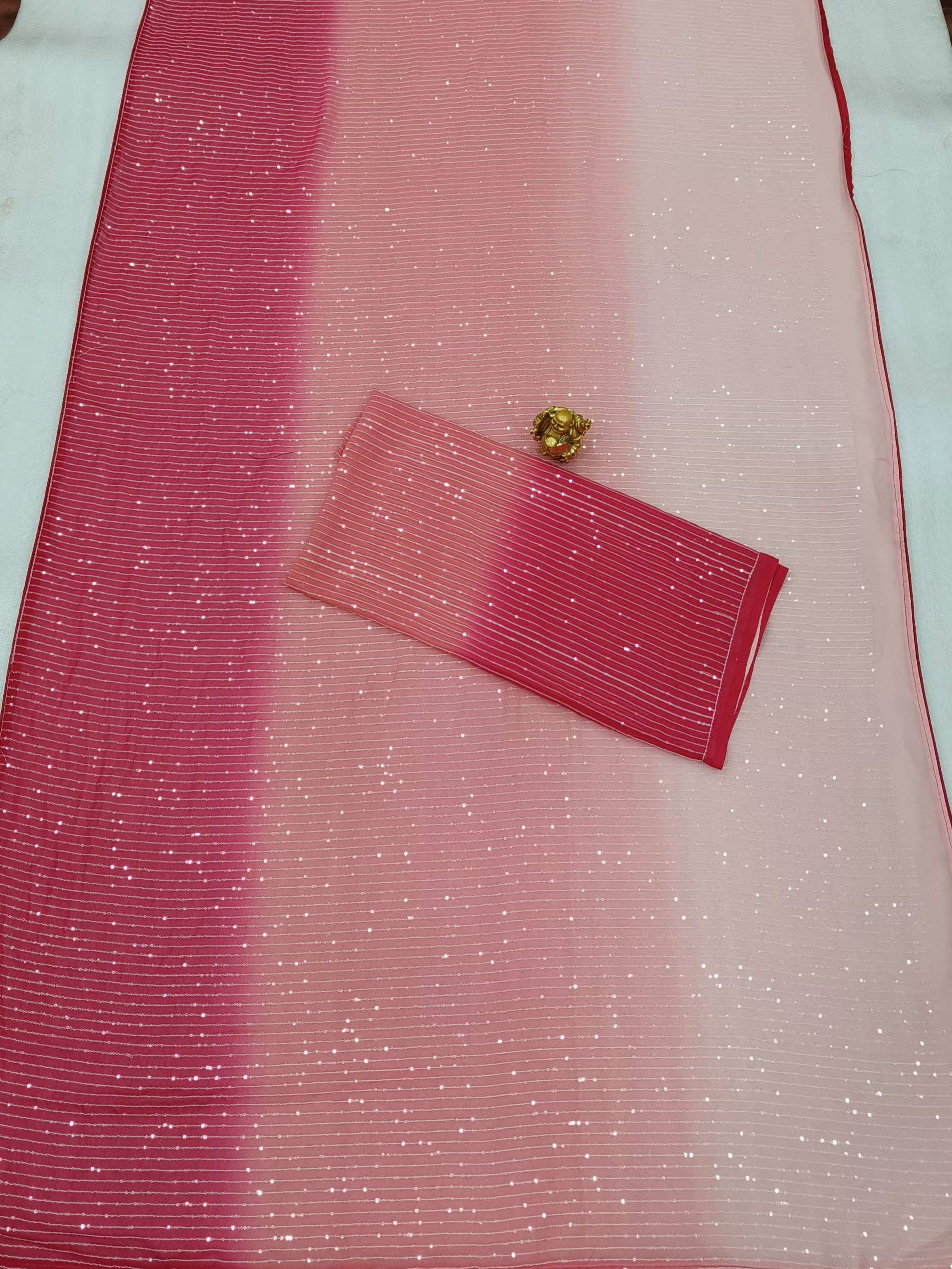 Double Pink Color Padding Georgette Heavy 3MM Sequins Embroidery Work Saree