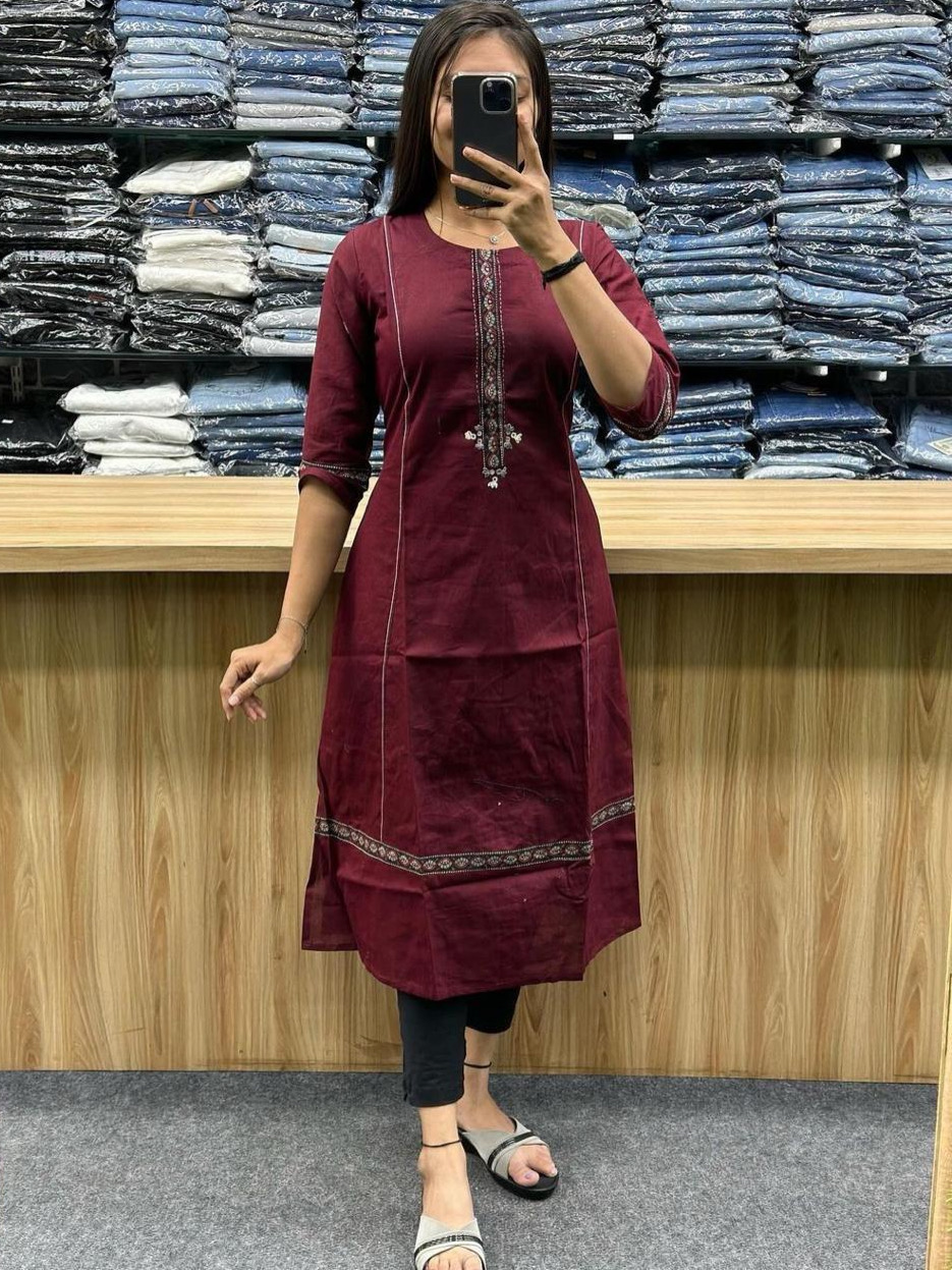 Mehrun Color Premium Cotton Slub Kurti Yoke Design With Embroidery Work 