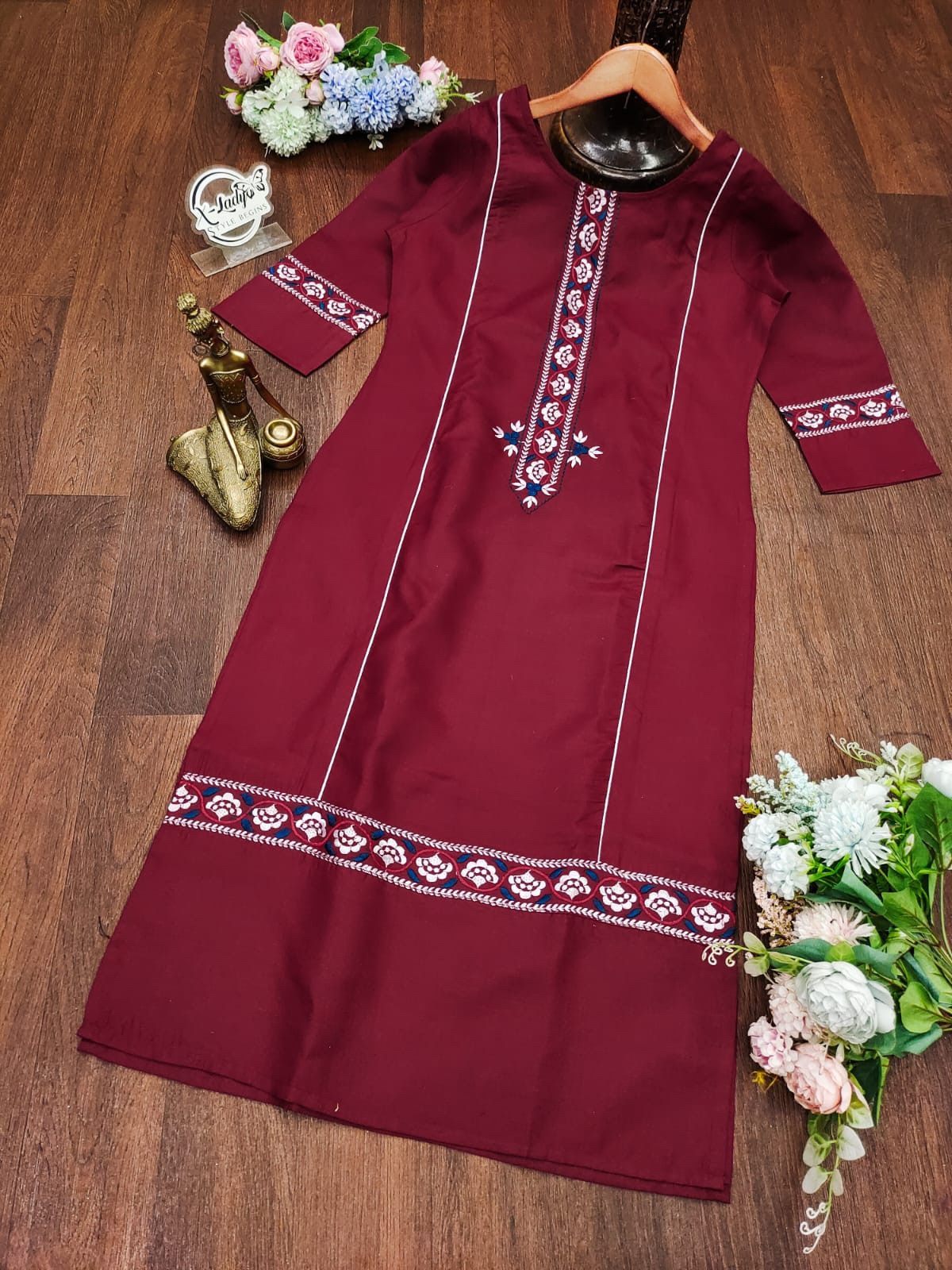 Mehrun Color Premium Cotton Slub Kurti Yoke Design With Embroidery Work 