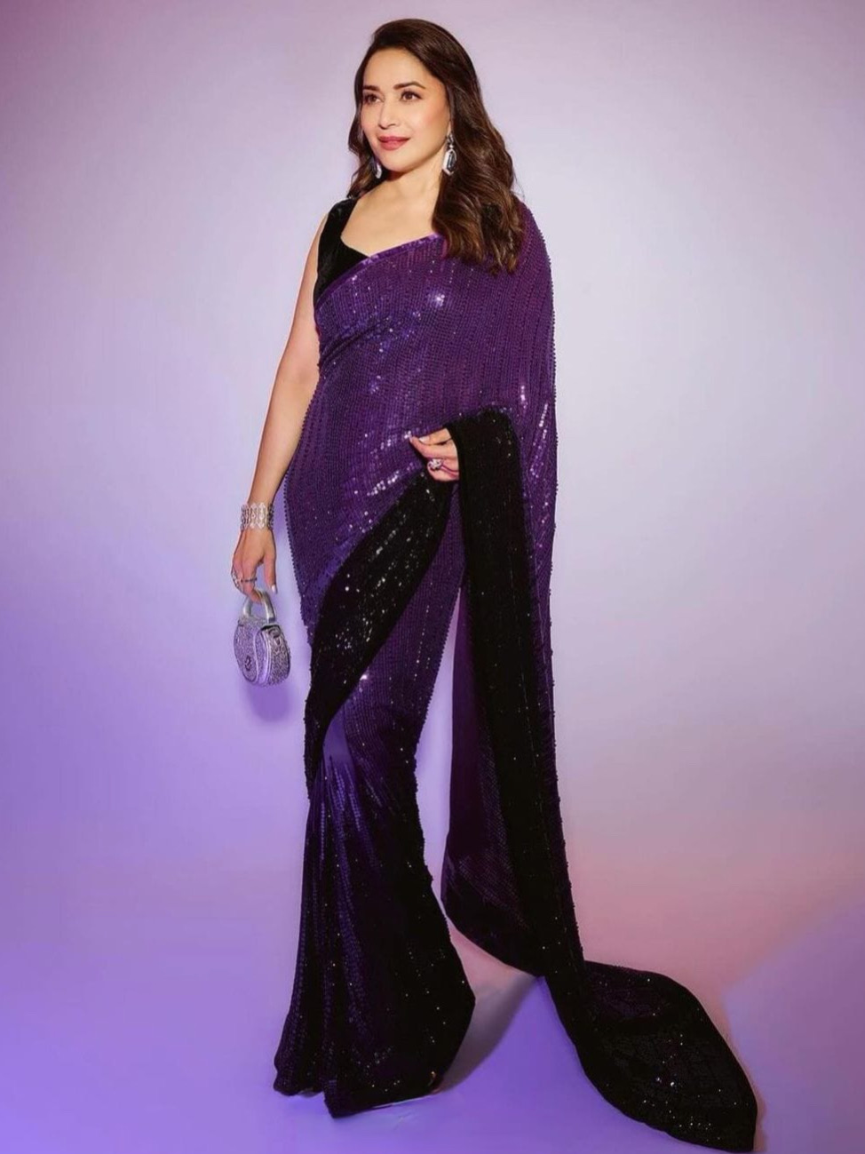 Purple Double Color Shaded Heavy Georgette Full Sequence Embroidery Work Saree