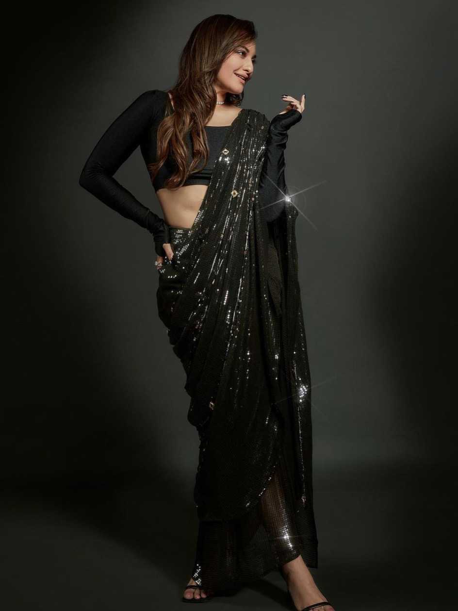 Black Color Heavy Georgette 5MM Double Sequin Emrboidery Work Saree 