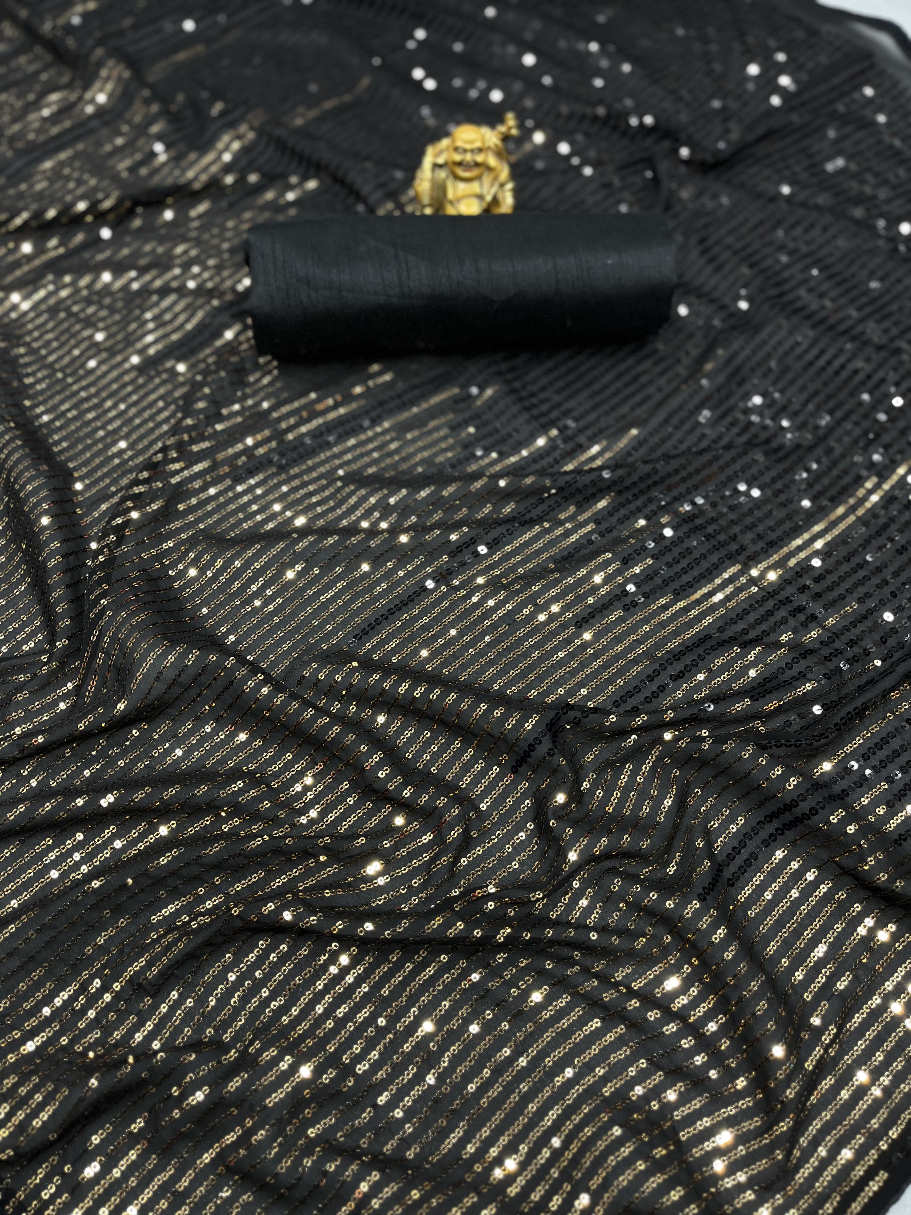 Black Color Heavy Georgette Dual Sequins 3MM & 5MM Work Saree