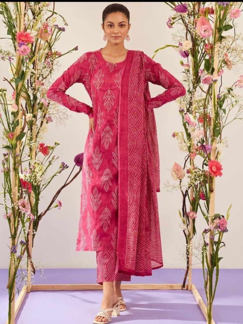 Pink Color Cotton Kurta Bottom With Handwork & Cotton Dupatta Set