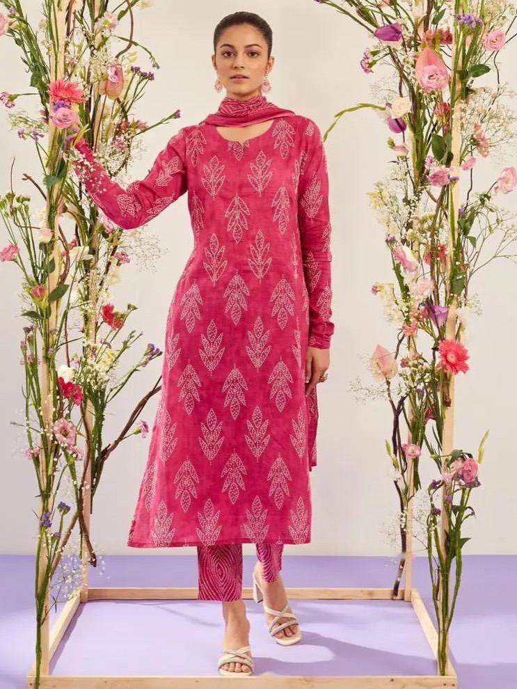 Pink Color Cotton Kurta Bottom With Handwork & Cotton Dupatta Set