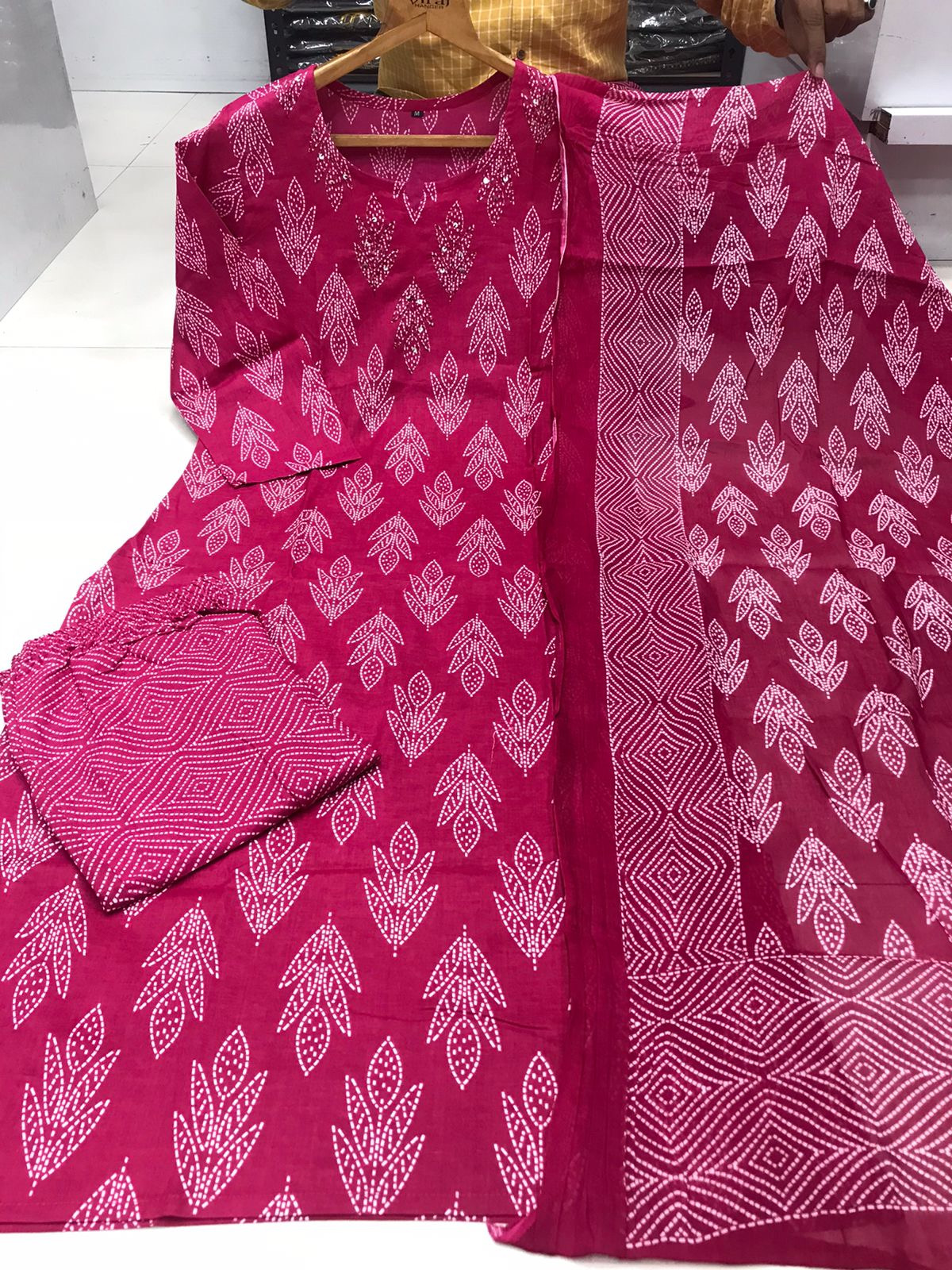 Pink Color Cotton Kurta Bottom With Handwork & Cotton Dupatta Set