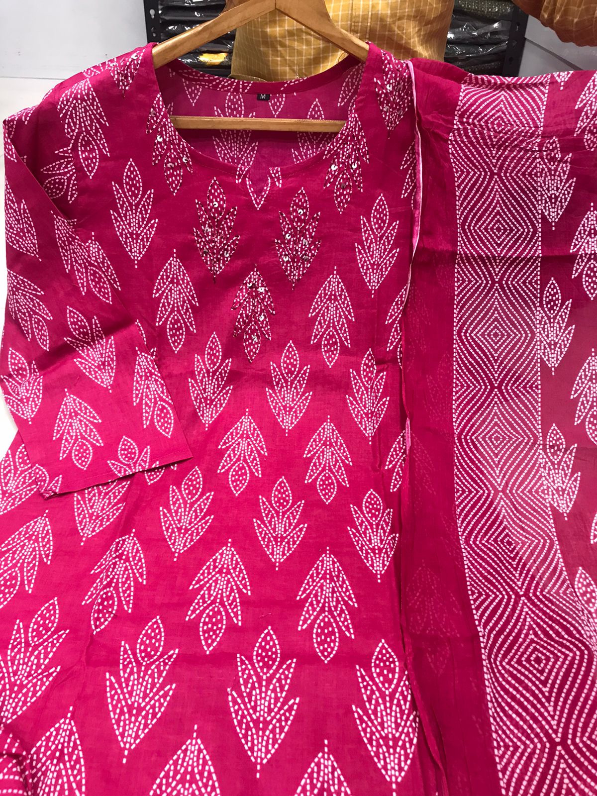 Pink Color Cotton Kurta Bottom With Handwork & Cotton Dupatta Set