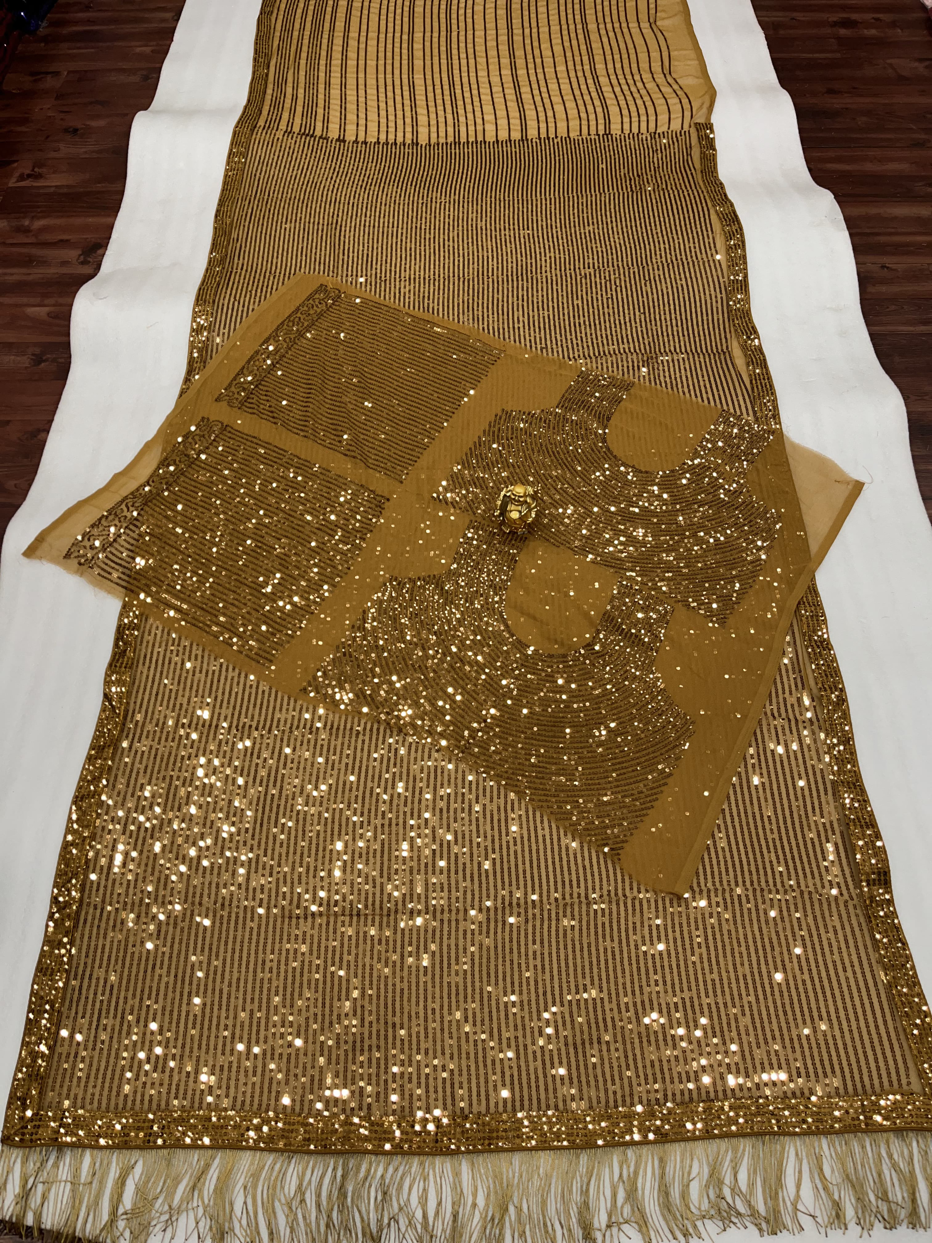 Gold Color Heavy Georgette 5MM Sequins Embroidery Saree Beautiful Zalar Attached On Pallu