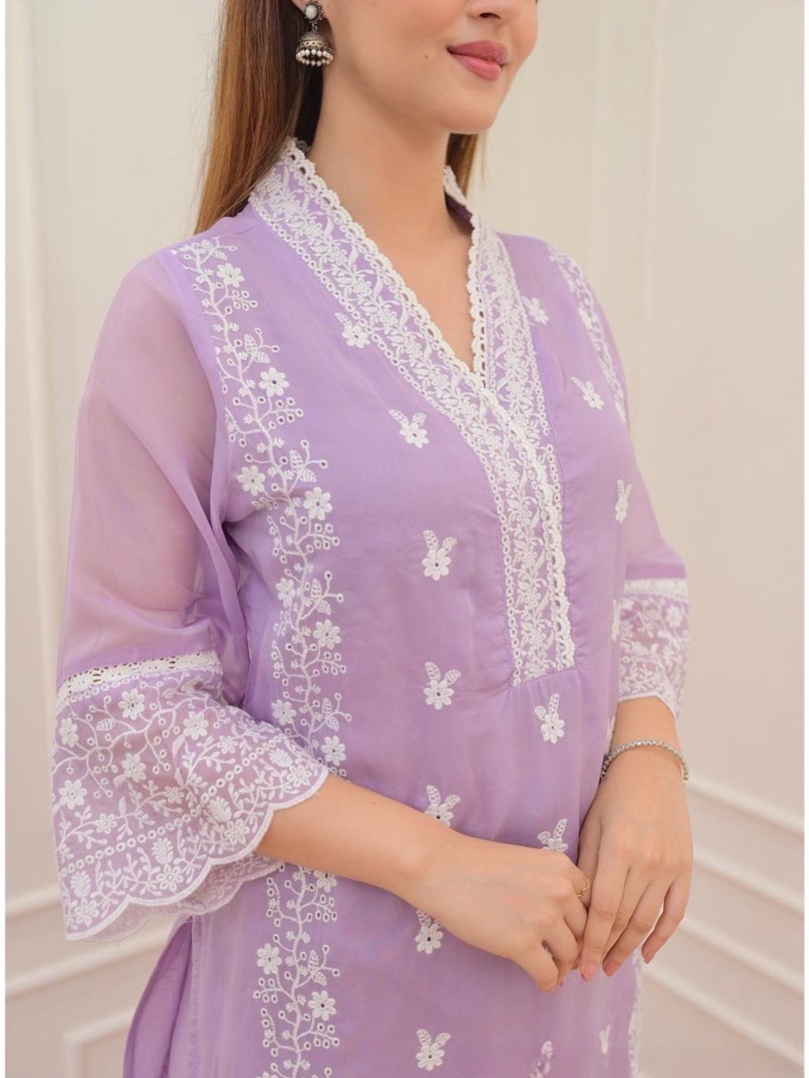 Lilac Color Pure Organza Beautiful Embrodiery Readymade Suit Set