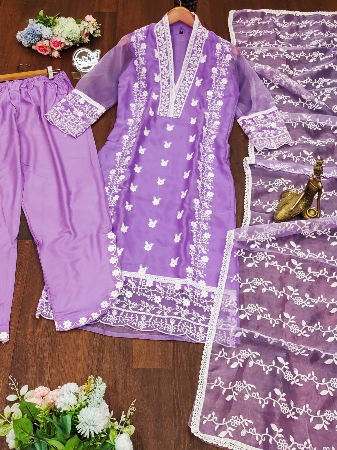 Lilac Color Pure Organza Beautiful Embrodiery Readymade Suit Set