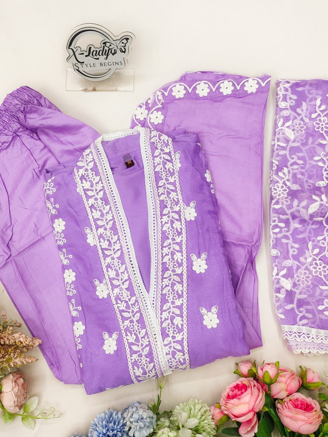 Lilac Color Pure Organza Beautiful Embrodiery Readymade Suit Set