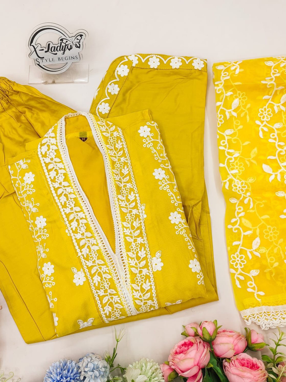 Yellow Color Pure Organza Beautiful Embrodiery Readymade Suit Set