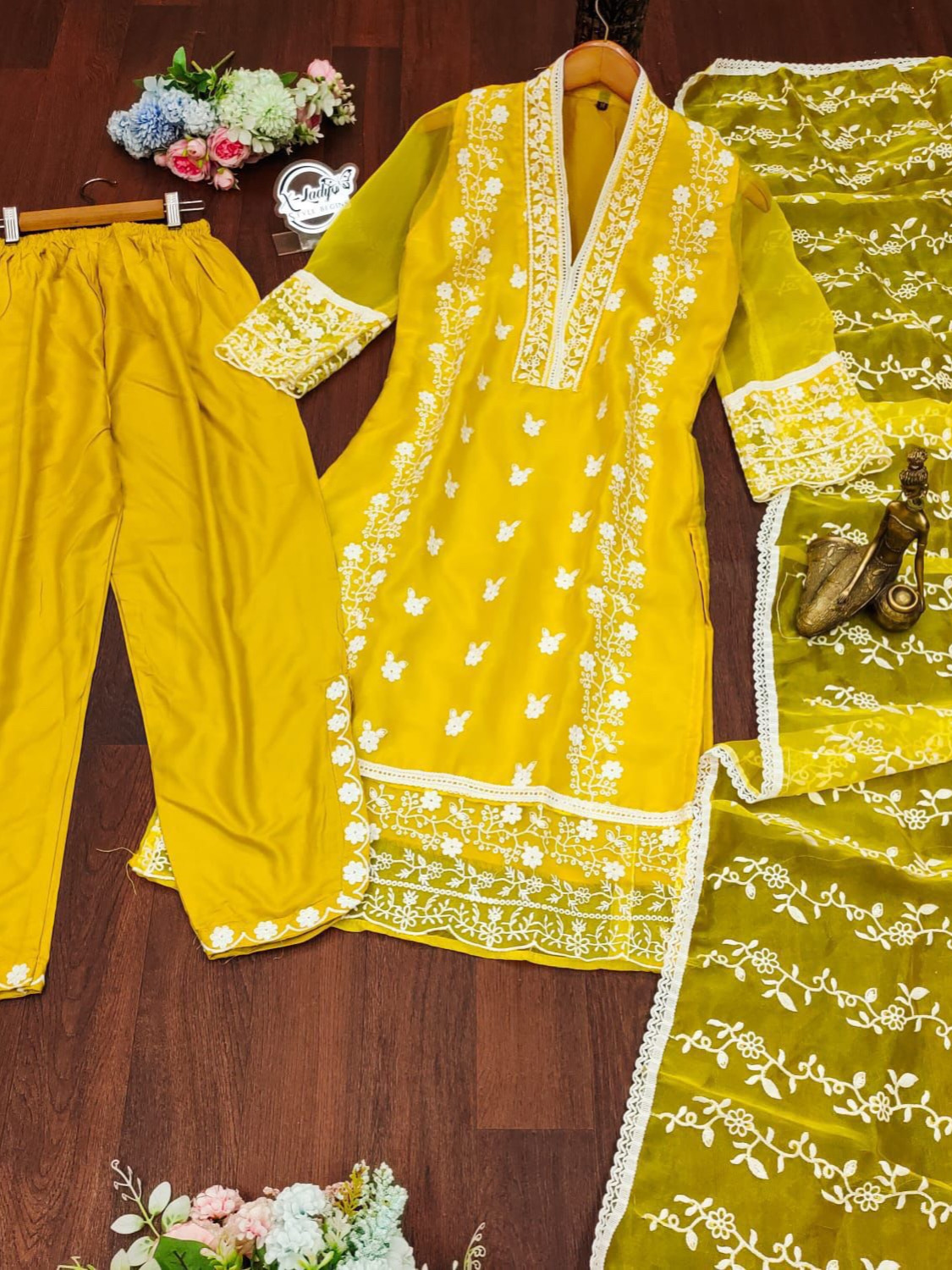 Yellow Color Pure Organza Beautiful Embrodiery Readymade Suit Set