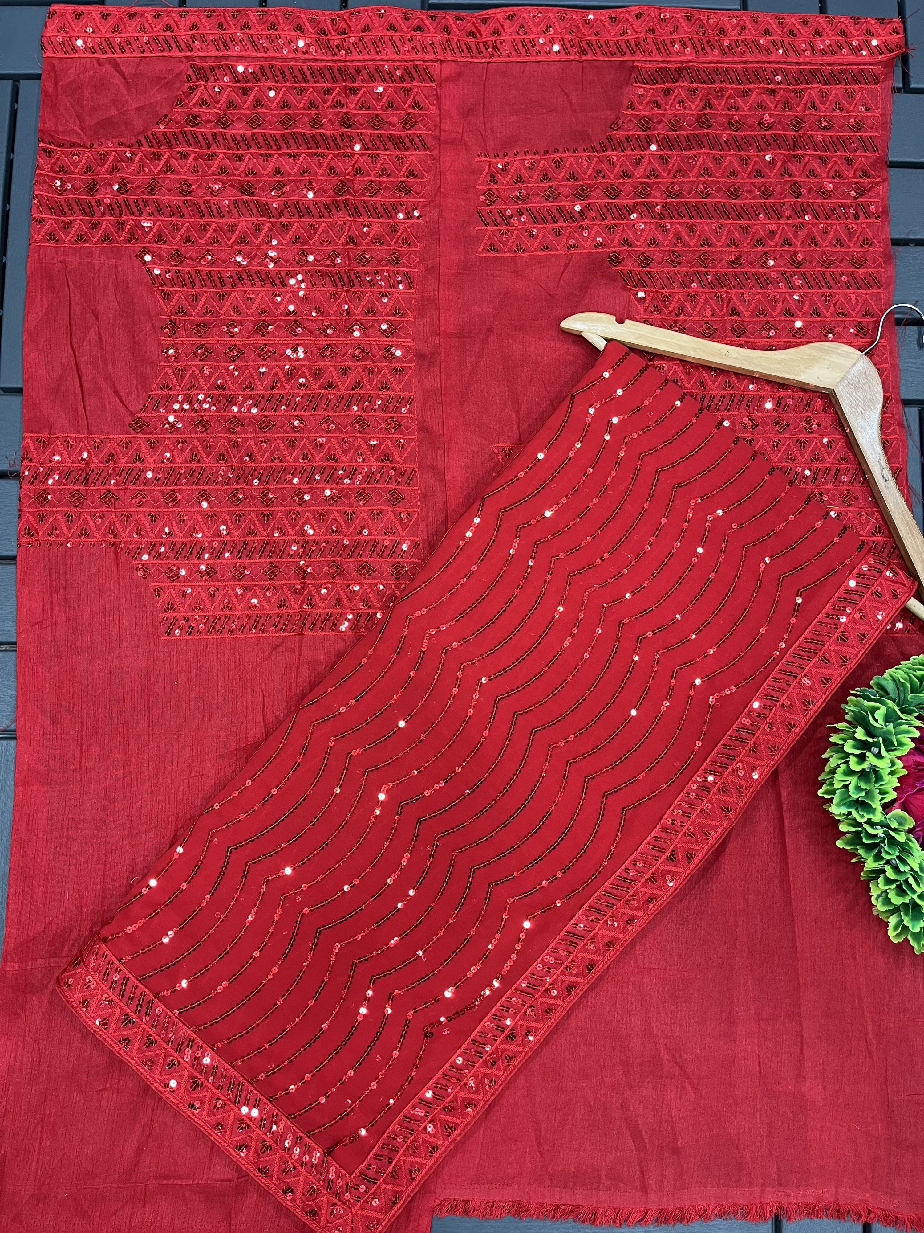 Red Color Heavy Georgette With 5MM Sequins Embroidery Work Saree