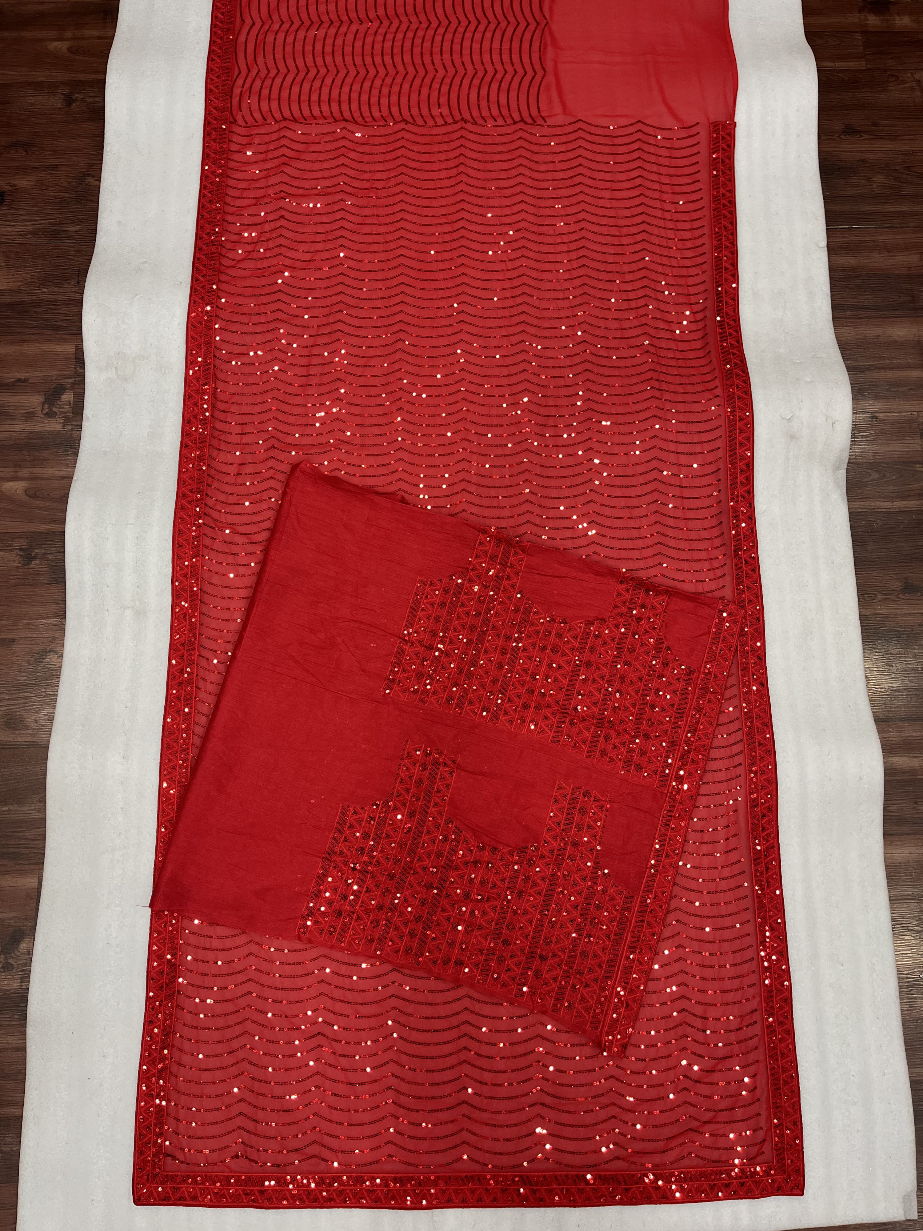 Red Color Heavy Georgette With 5MM Sequins Embroidery Work Saree