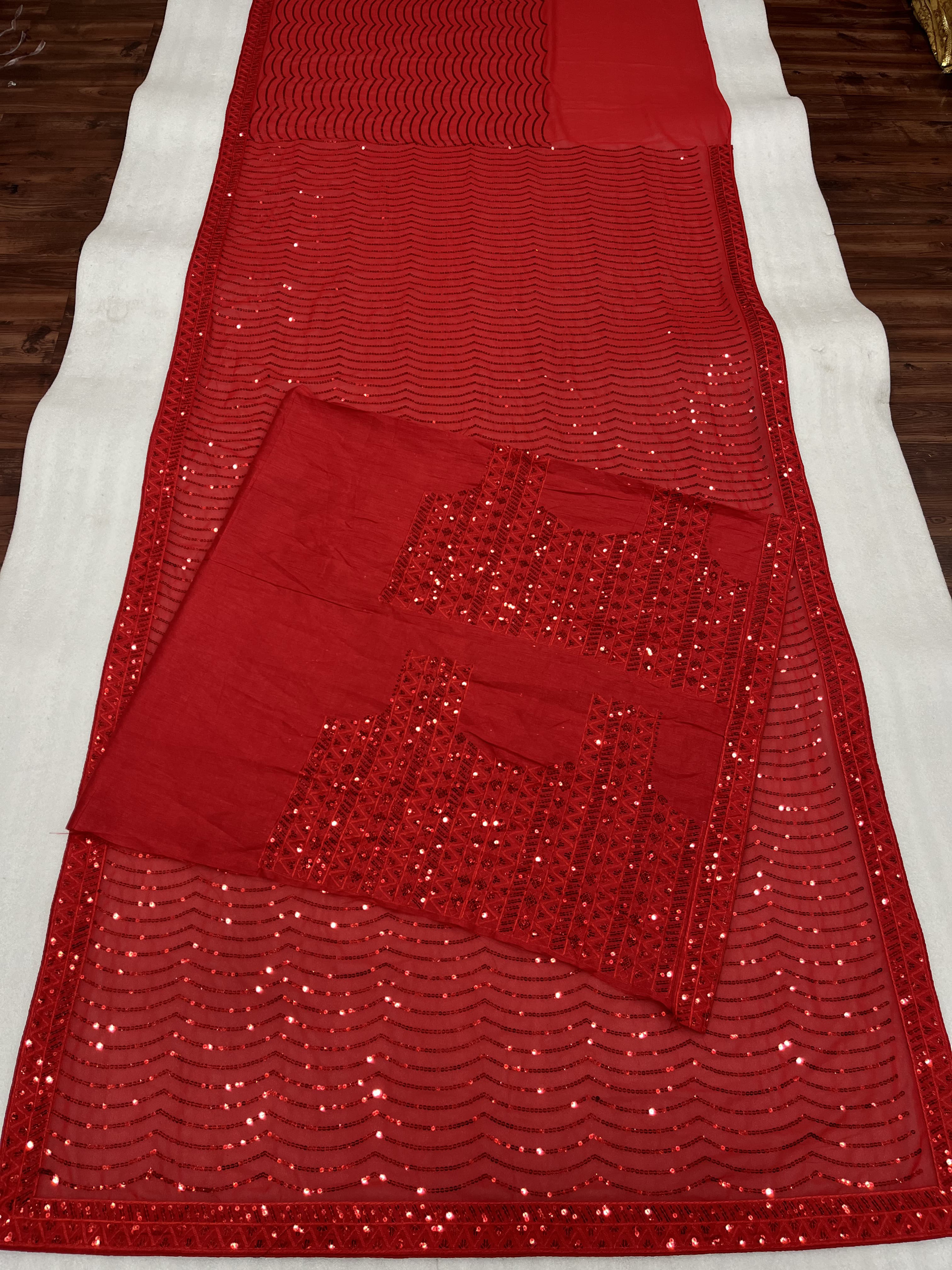 Red Color Heavy Georgette With 5MM Sequins Embroidery Work Saree