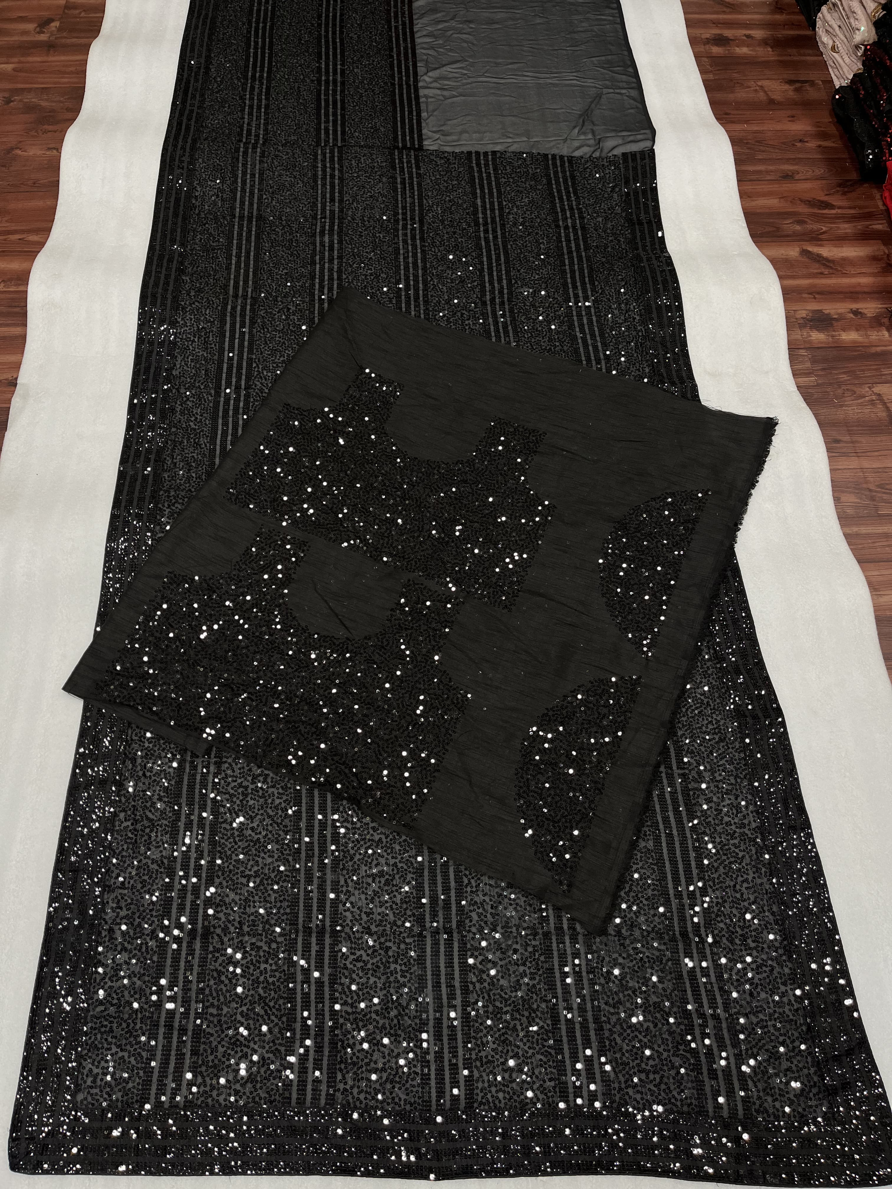 Black Color Heavy Georgette 5MM Sequins Embroidery Work Saree