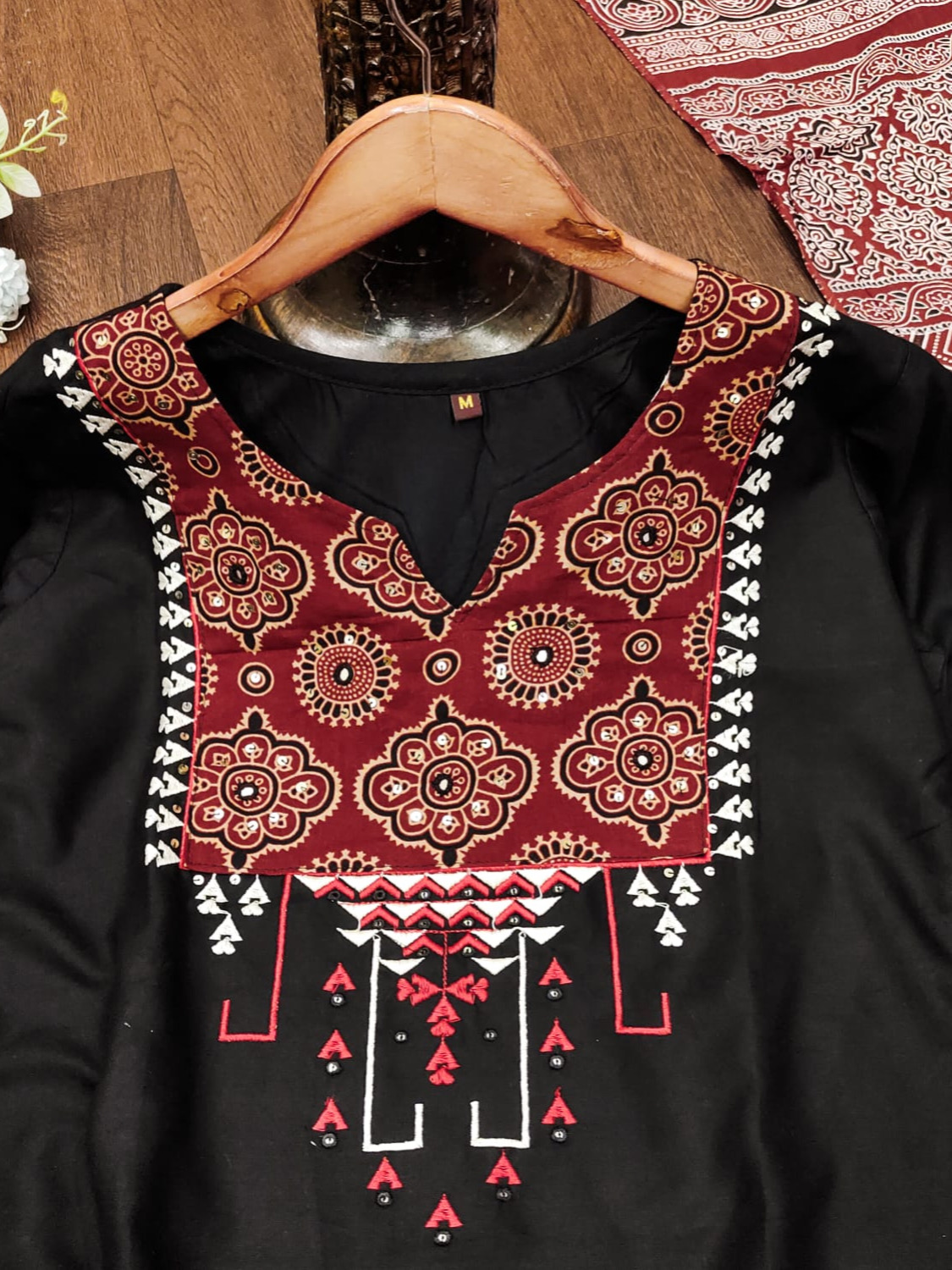 Black Color Heavy Rayon Handblock Print Tabla Kurta With Plazo & Cotton Dupatta