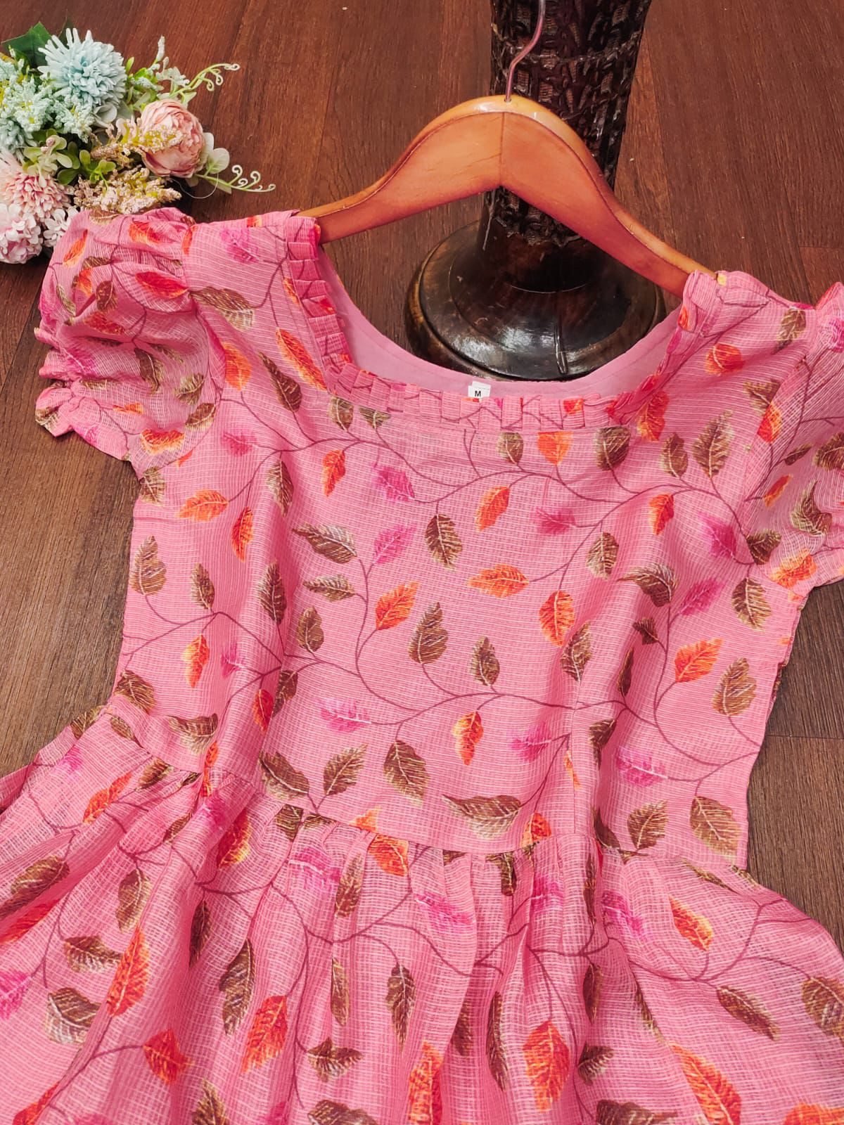 Pink Color Digital Print Kota Fabric With Full Lining Western Frock Style