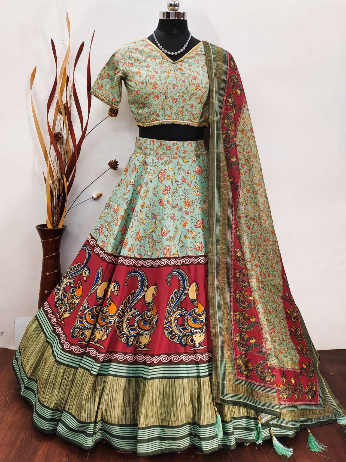 Navaratri Lehenga Heavy Digital Print Cotton Lehenga Blouse With Chanderi Sequence Dupatta