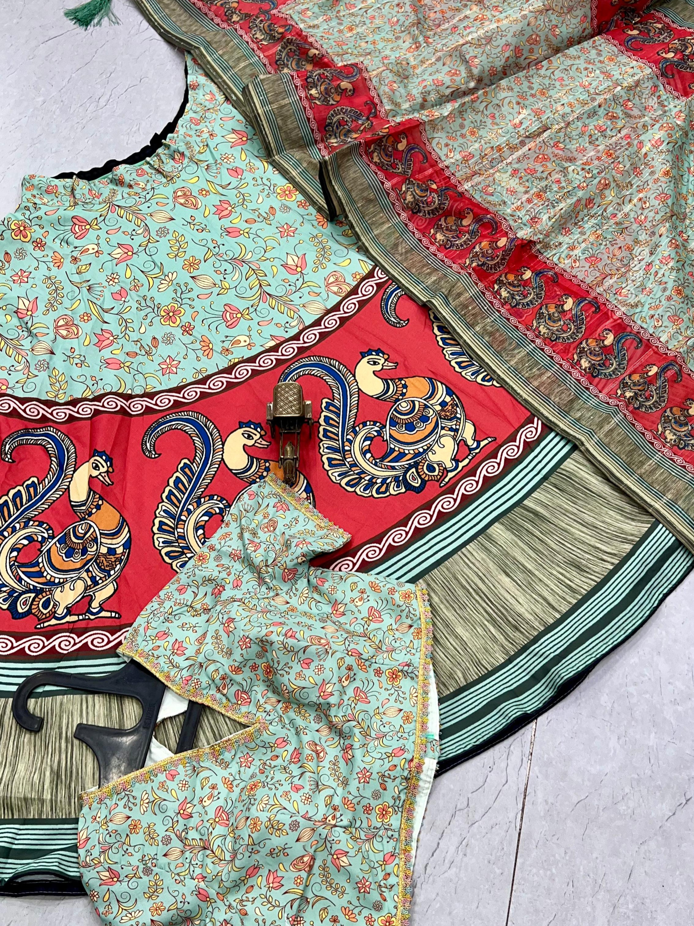 Navaratri Lehenga Heavy Digital Print Cotton Lehenga Blouse With Chanderi Sequence Dupatta