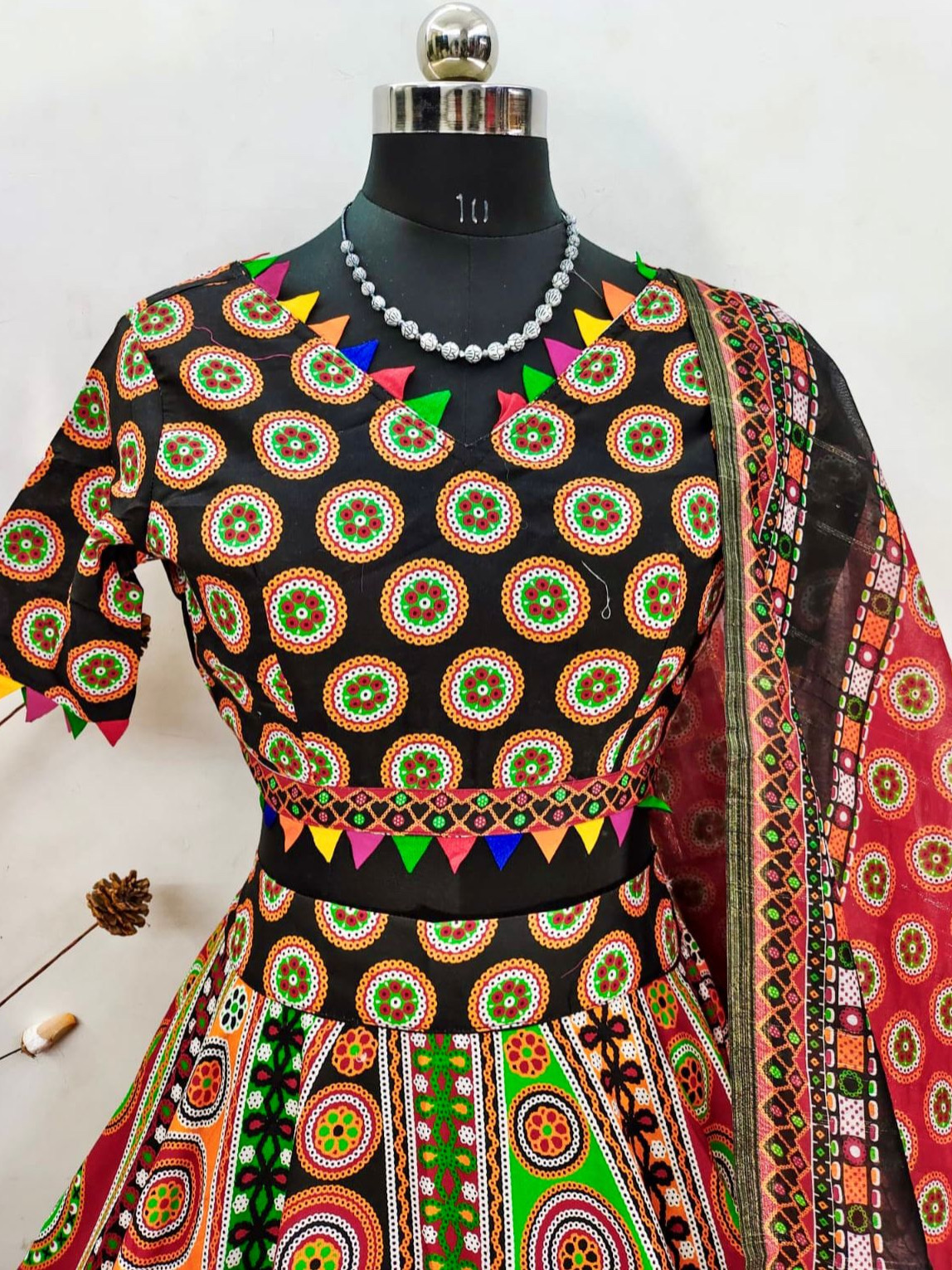 Multi Color Heavy Cotton Digital Print Navaratri Lehenga With Blouse & Chanderi Sequence Dupatta