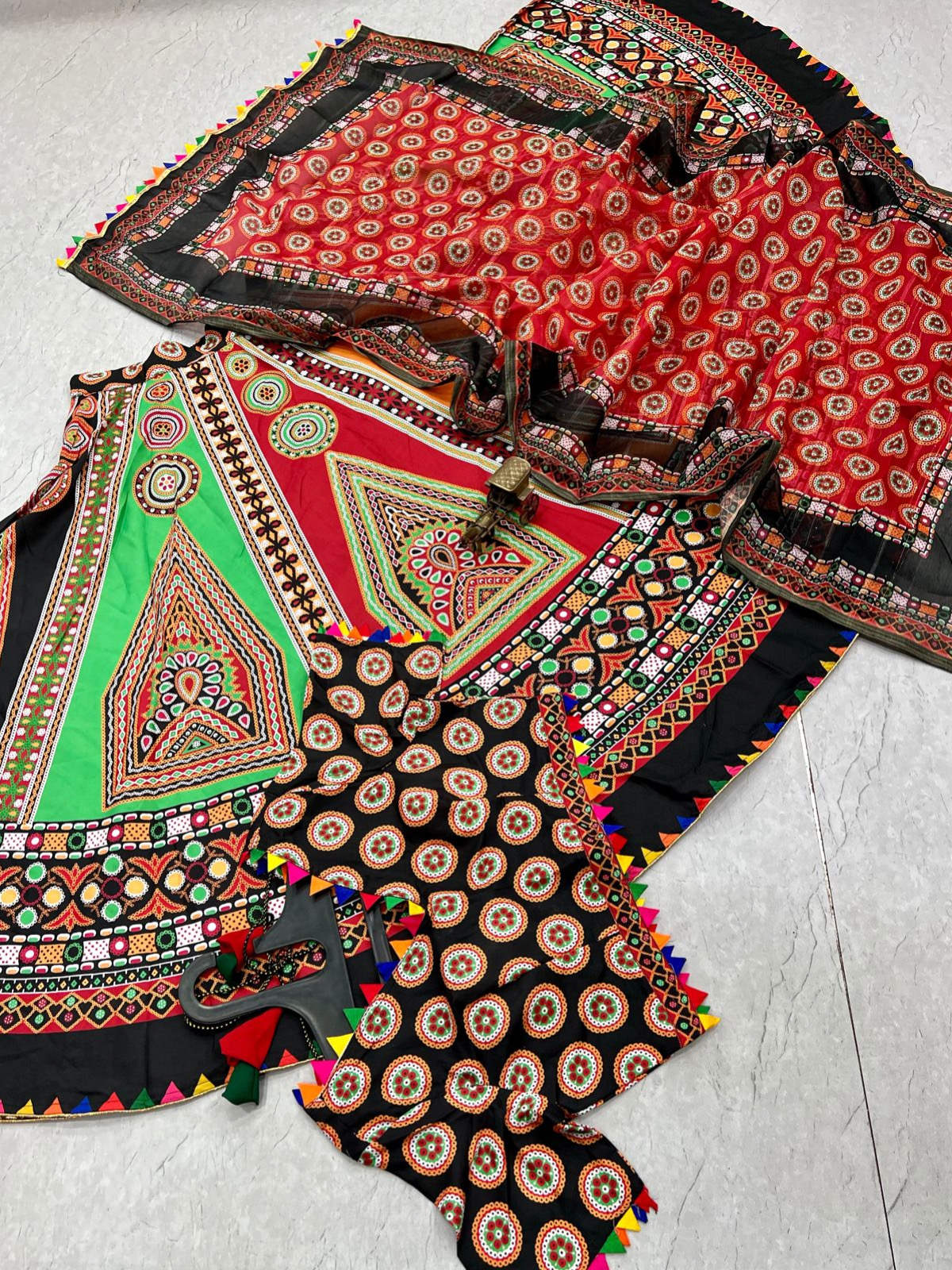 Multi Color Heavy Cotton Digital Print Navaratri Lehenga With Blouse & Chanderi Sequence Dupatta