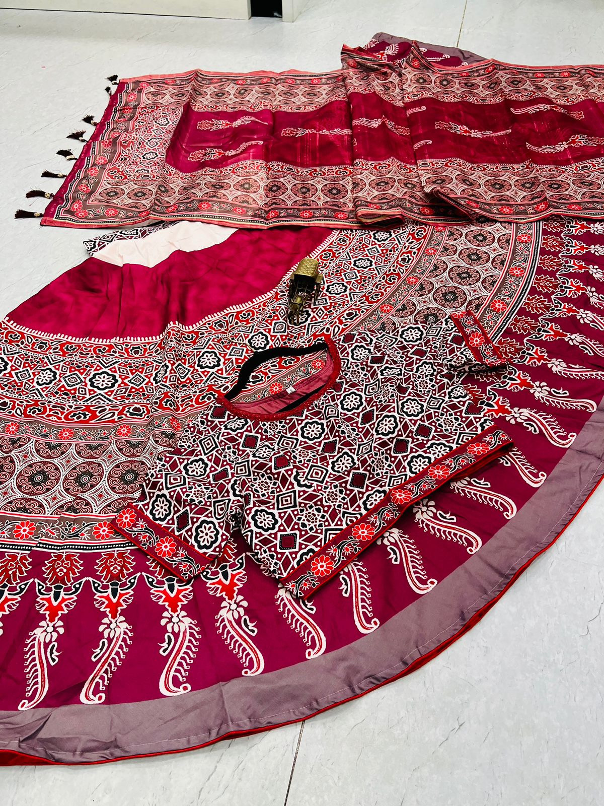 Navaratri Lehenga Heavy Digital Print Cotton Lehenga Blouse With Chanderi Sequence Dupatta