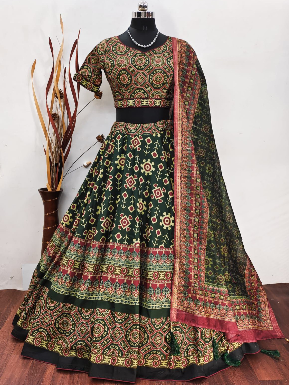 Navaratri Lehenga Heavy Digital Print Cotton Lehenga Blouse With Chanderi Sequence Dupatta