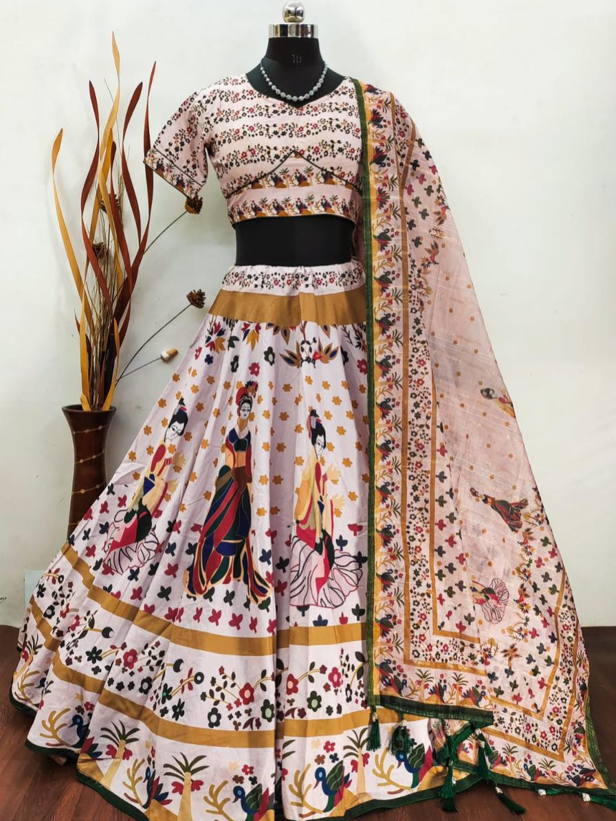 Navaratri Lehenga Heavy Digital Print Cotton Lehenga Blouse With Chanderi Sequence Dupatta