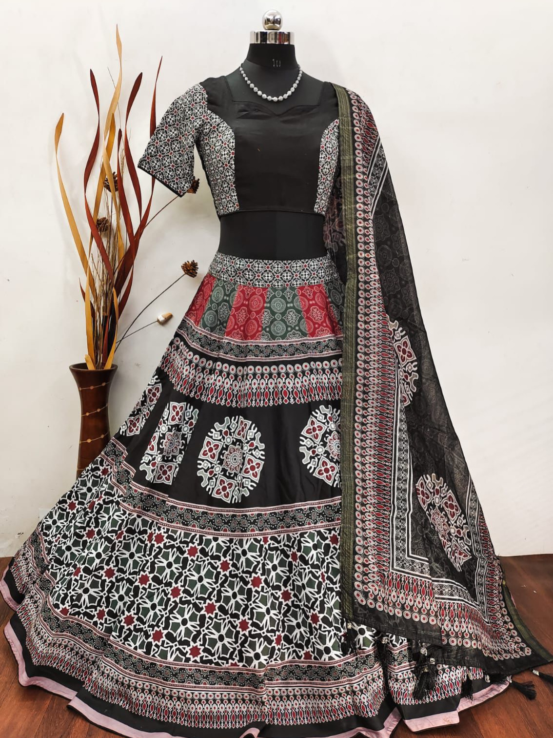 Navaratri Lehenga Heavy Digital Print Cotton Lehenga Blouse With Chanderi Sequence Dupatta