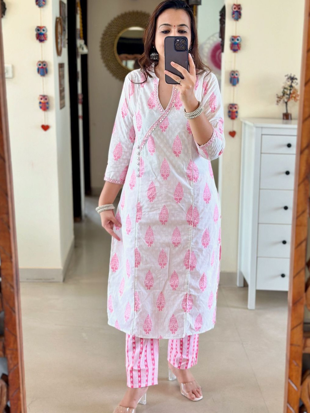 White Pink Color Combination Heavy Cotton Suit With Block Print & Pant Dupatta Set