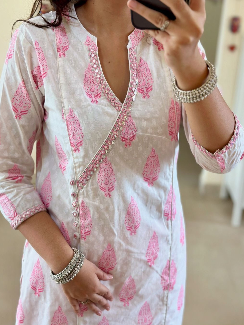 White Pink Color Combination Heavy Cotton Suit With Block Print & Pant Dupatta Set