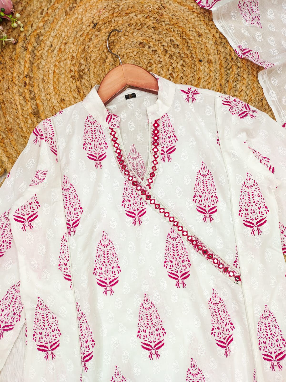 White Pink Color Combination Heavy Cotton Suit With Block Print & Pant Dupatta Set