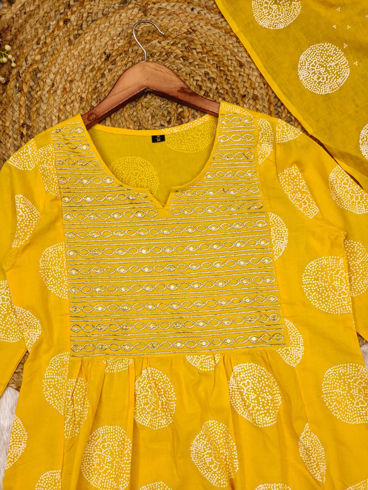 Yellow Color Heavy Cotton Suit With Block Print Embroidery & Pant Dupatta Set