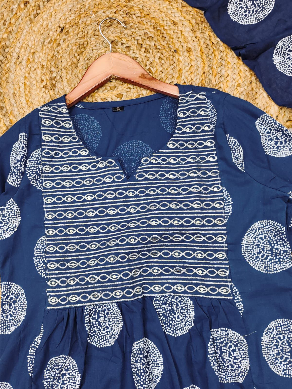 Blue Color Heavy Cotton Suit With Block Print Embroidery & Pant Dupatta Set