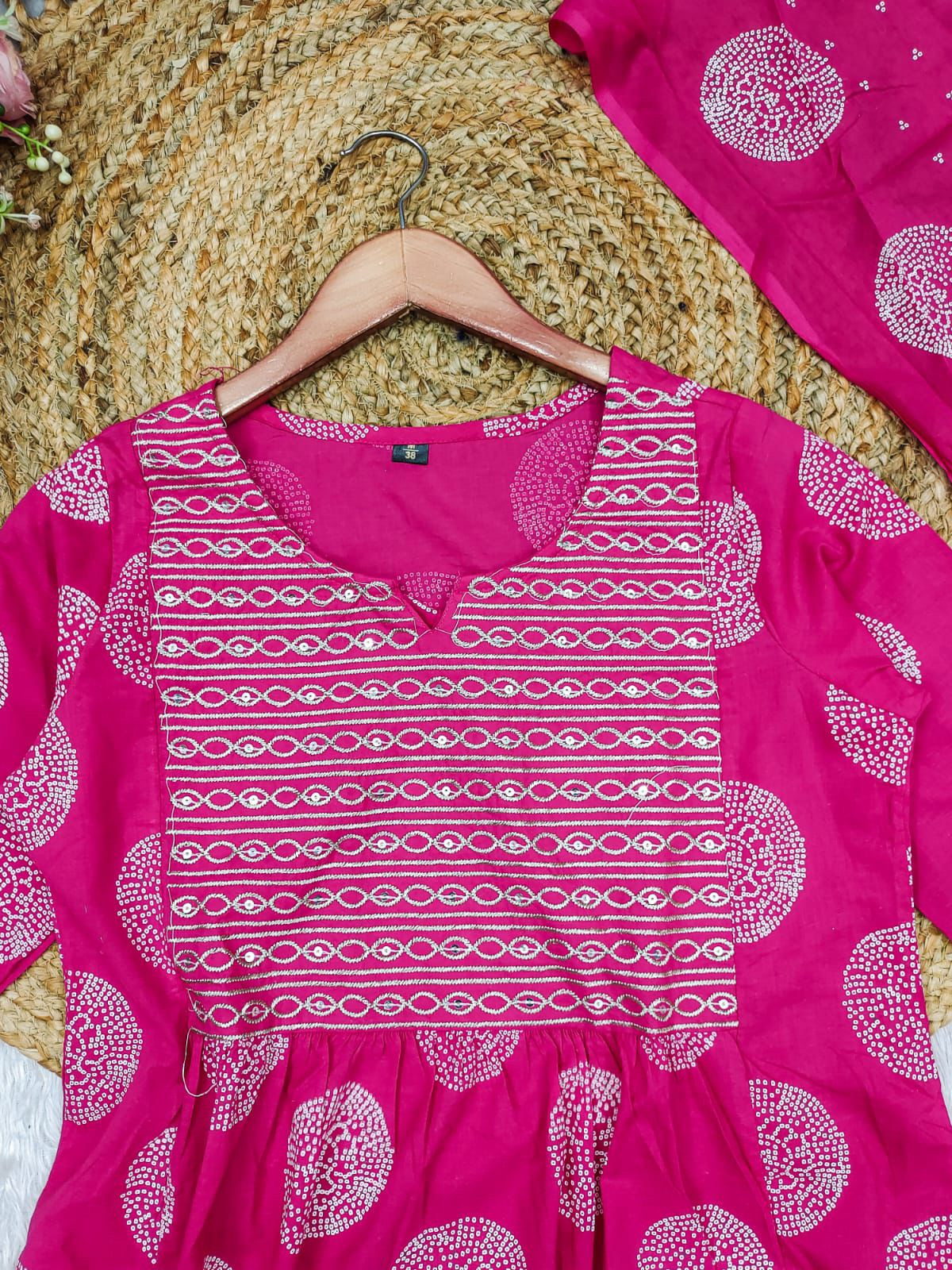 Pink Color Heavy Cotton Suit With Block Print Embroidery & Pant Dupatta Set